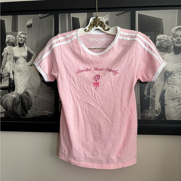 Sweeter Than Candy Pink Graphic Tee with White Stripes - Picture 1 of 1
